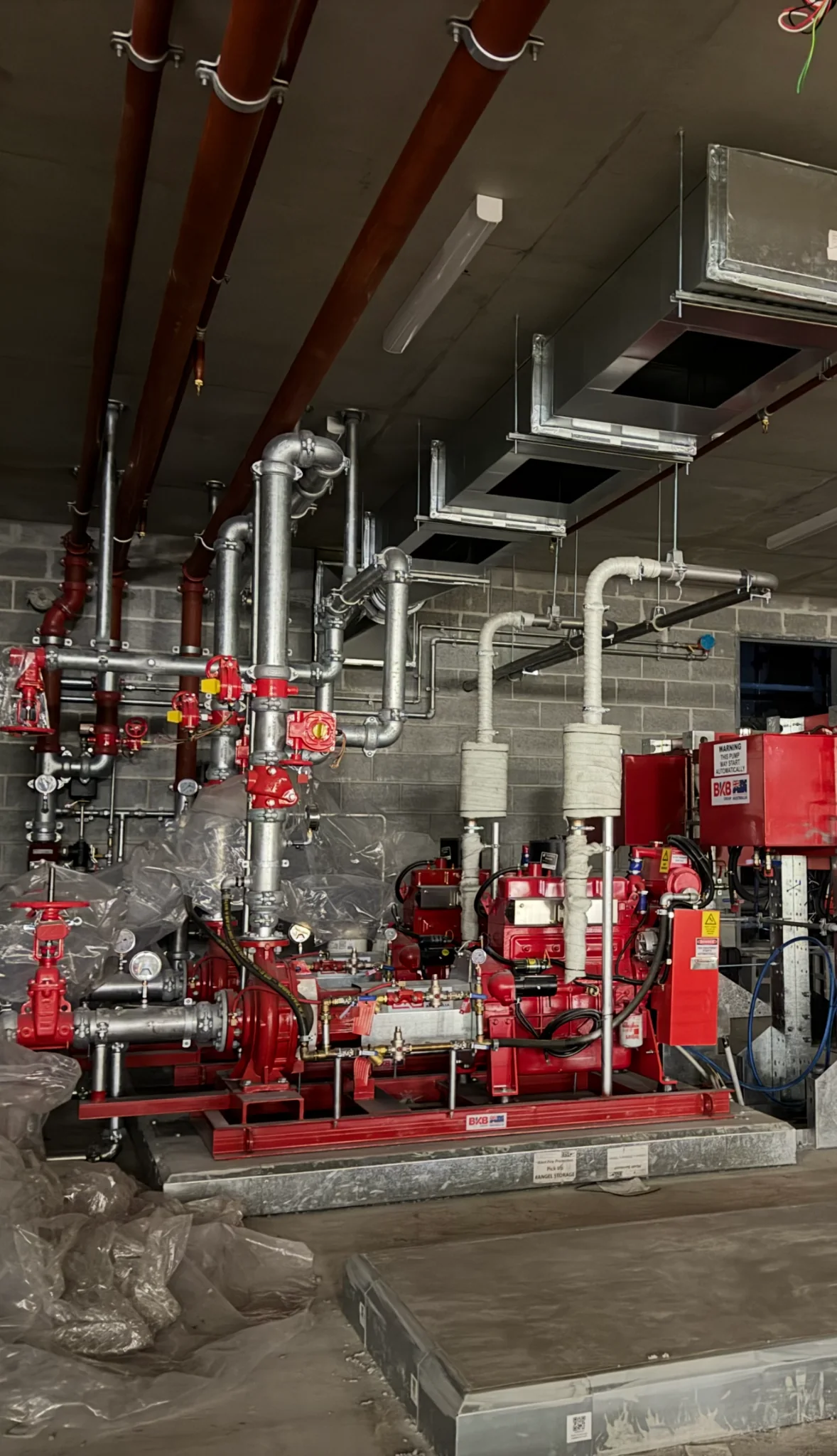 Fire pump and sprinkler system plant room